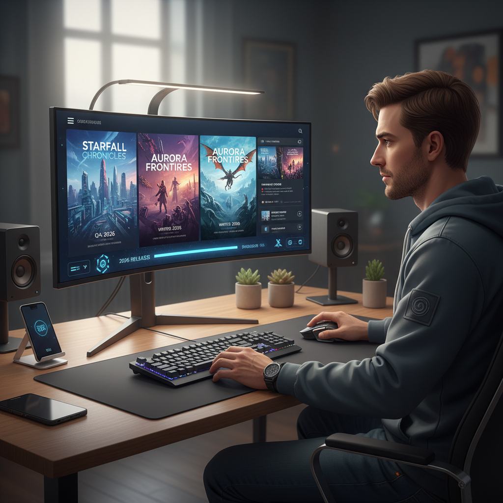 Gamer comparing multiple souls-like game pages and review scores in 2026