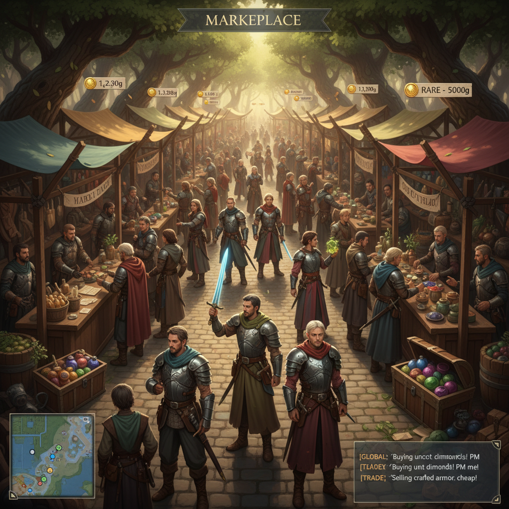Player-run marketplace stall inside a sandbox game economy