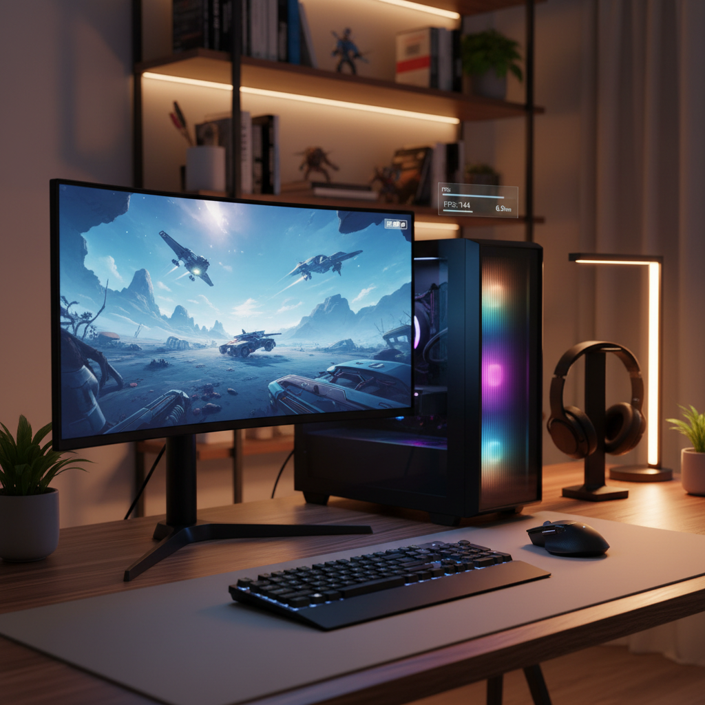 PC gaming setup with Windows 11 and stable frame rate overlay concept