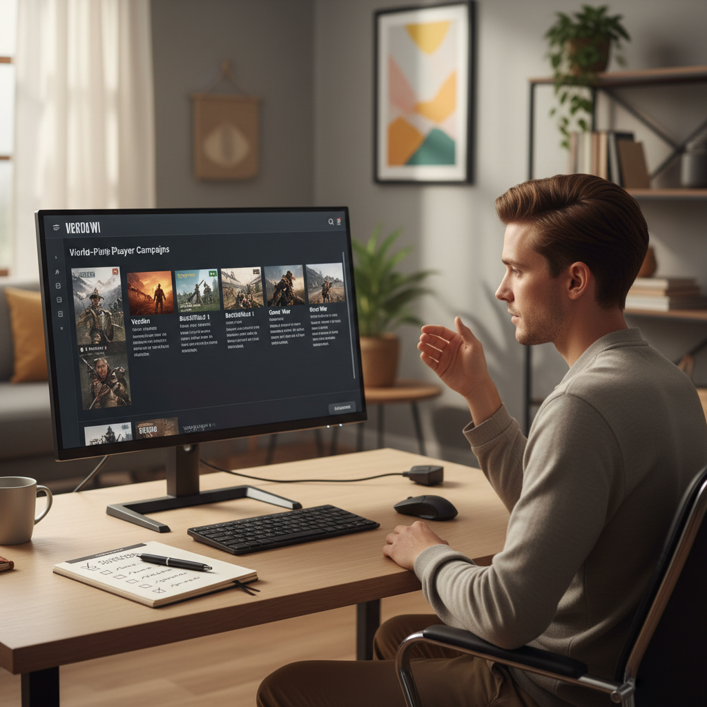 Gamer comparing WWI single-player campaign options on a PC screen