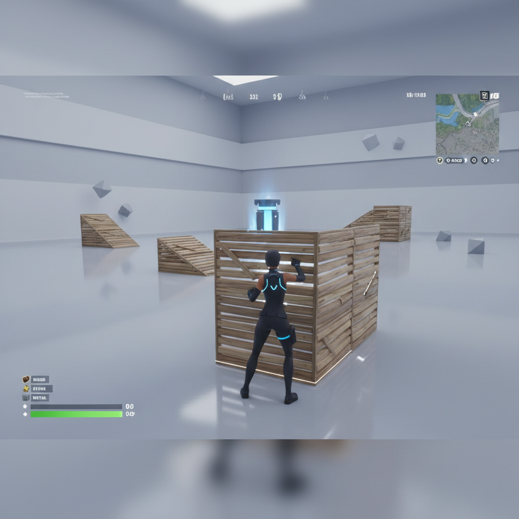 Fortnite player practicing basic building in Creative mode
