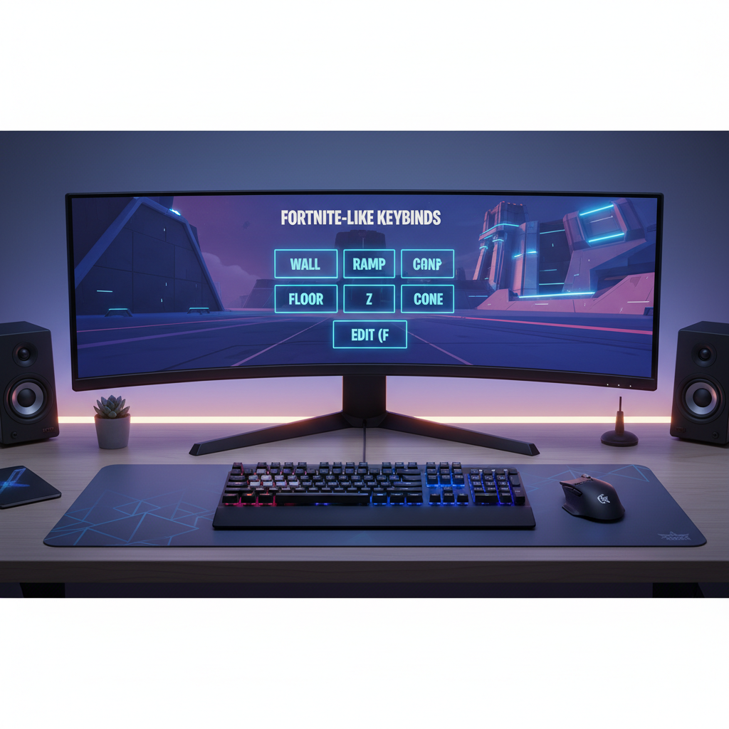 Fortnite building settings menu with keybinds and sensitivity