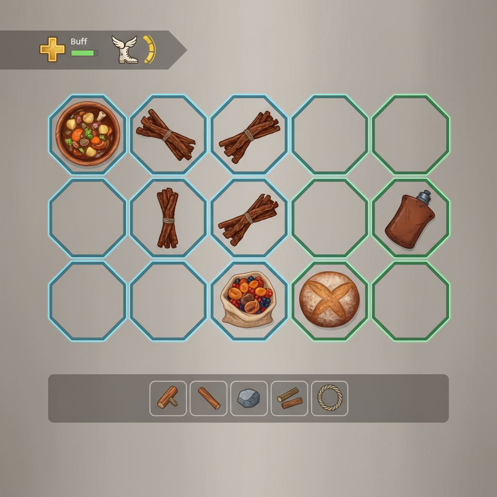 Inventory planning for survival game meals and buffs