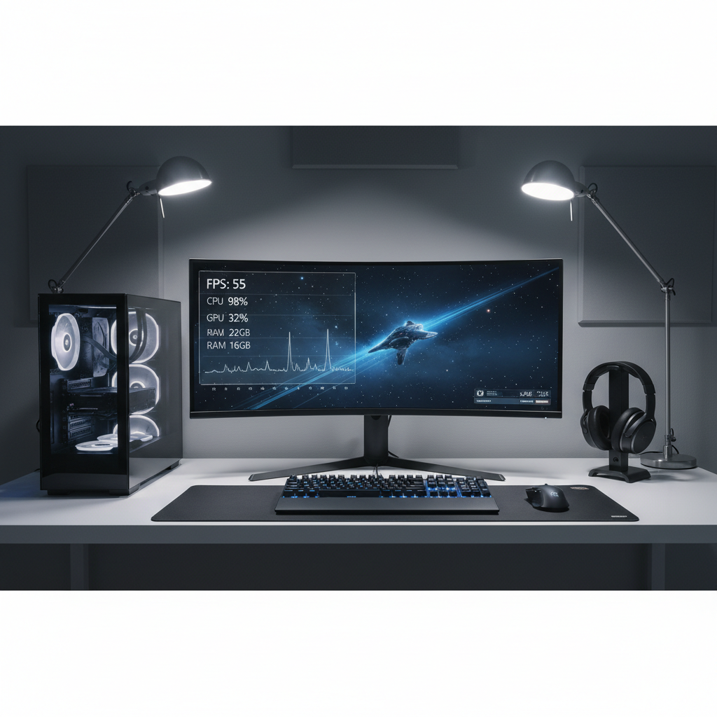PC performance overlay showing low GPU usage and high CPU usage while gaming