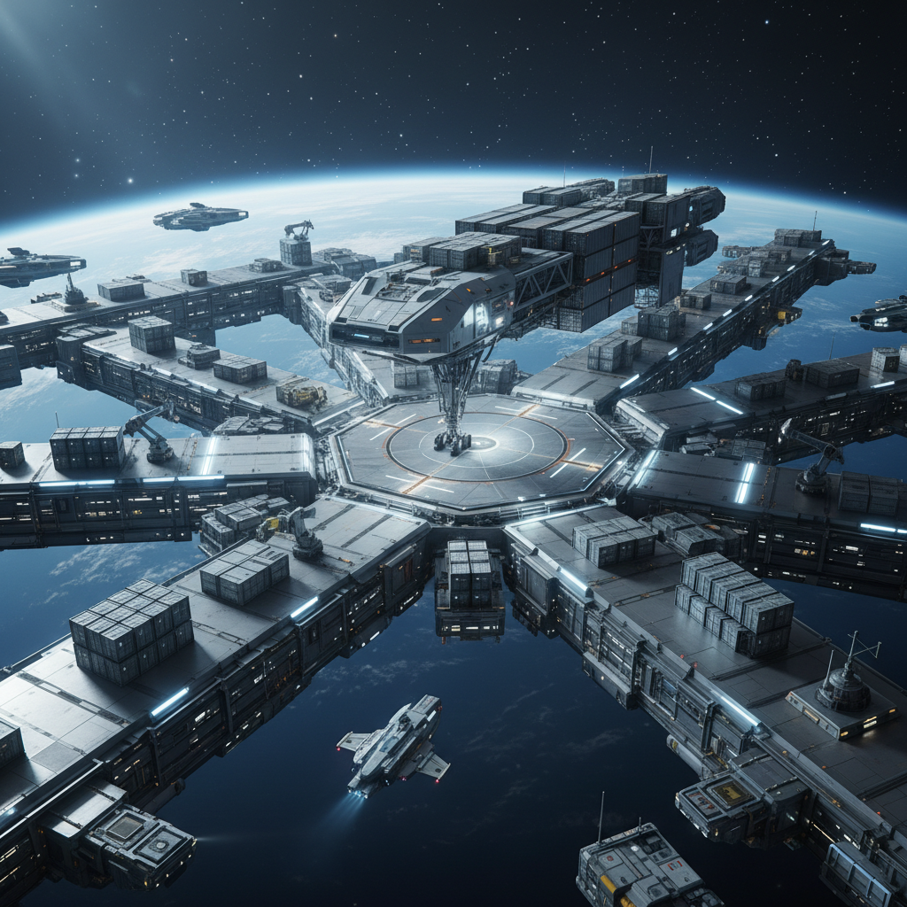 Elite Dangerous freighter docking at a large-pad station for trading