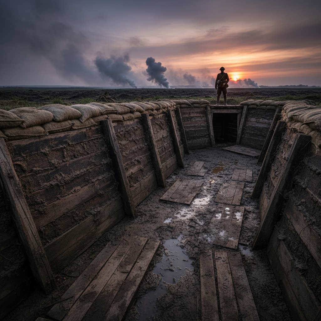 Close-up of a WWI trench scene emphasizing atmosphere for single-player games
