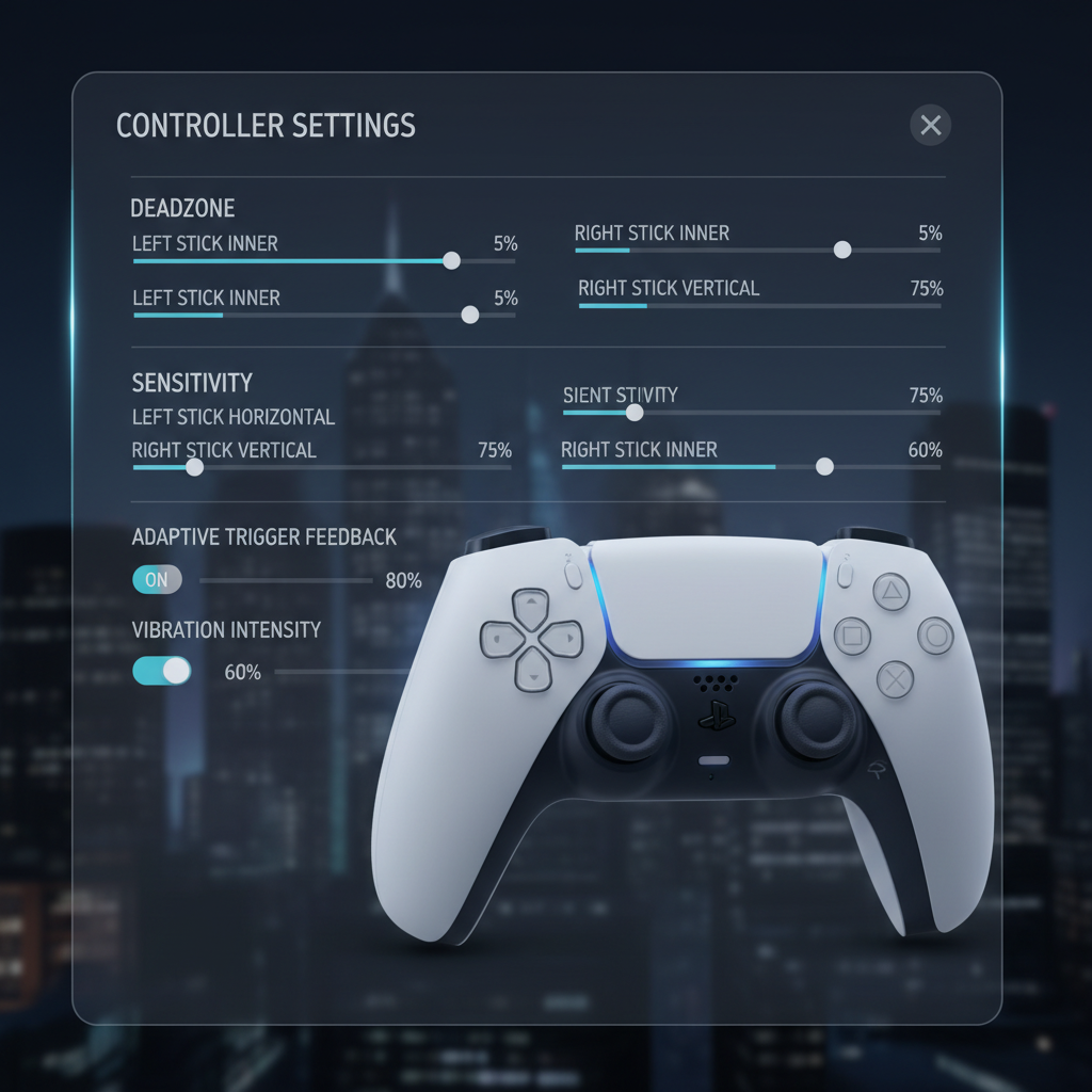 Checking PS5 DualSense stick drift in a game settings deadzone menu
