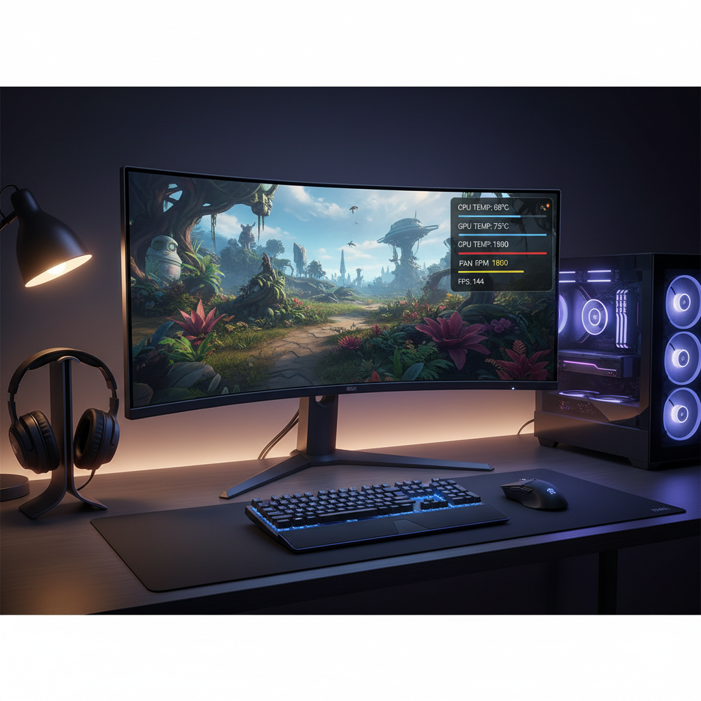 Gaming PC temperature monitoring overlay showing CPU and GPU temps