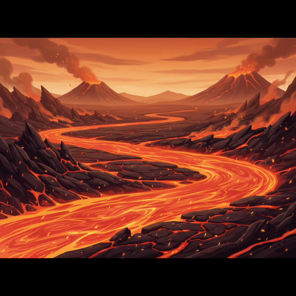 Volcanic lava level in a modern action game environment