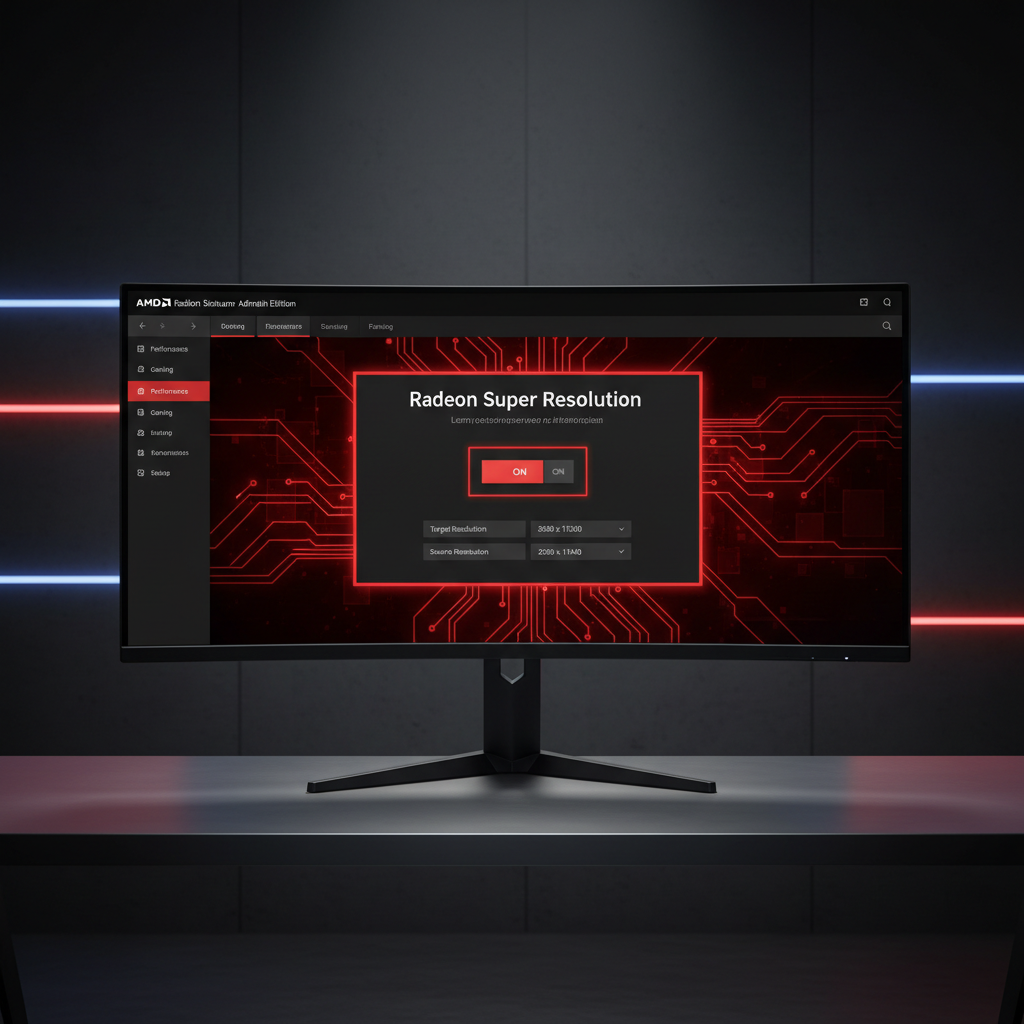 AMD Adrenalin software panel showing Radeon Super Resolution and display settings