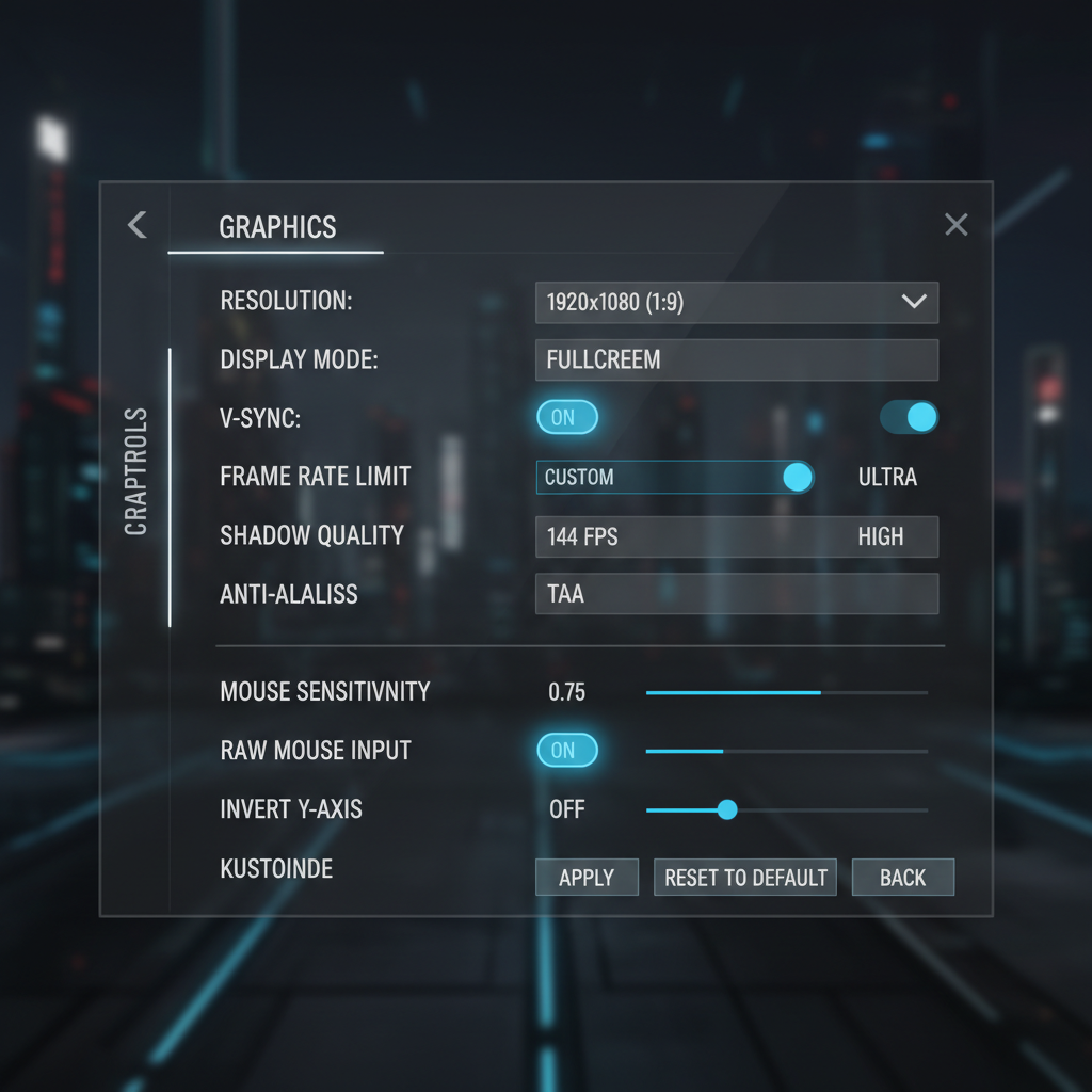 In-game graphics settings menu showing V-Sync, frame limit, and raw input options