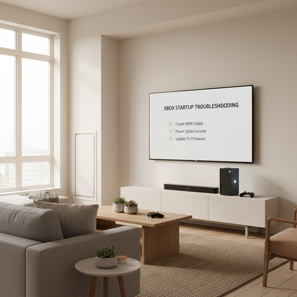 Xbox Series X troubleshooting checklist on a TV screen