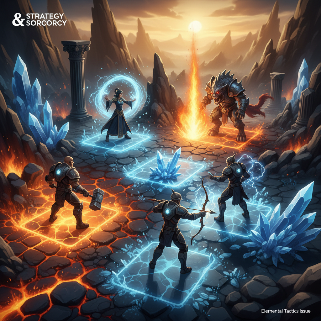 Elemental effects and environmental tactics in a turn-based RPG battle