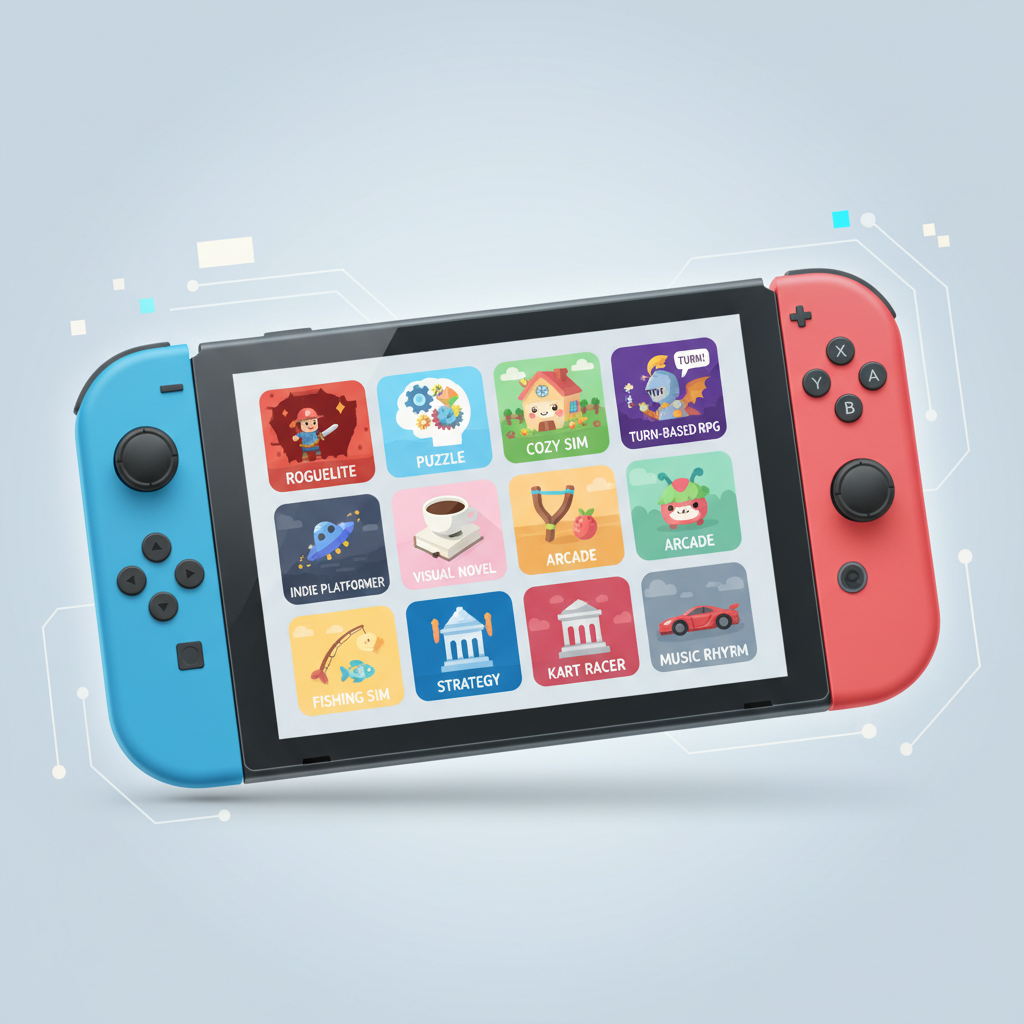 Handheld-friendly Switch games shown as clean icons on a grid layout