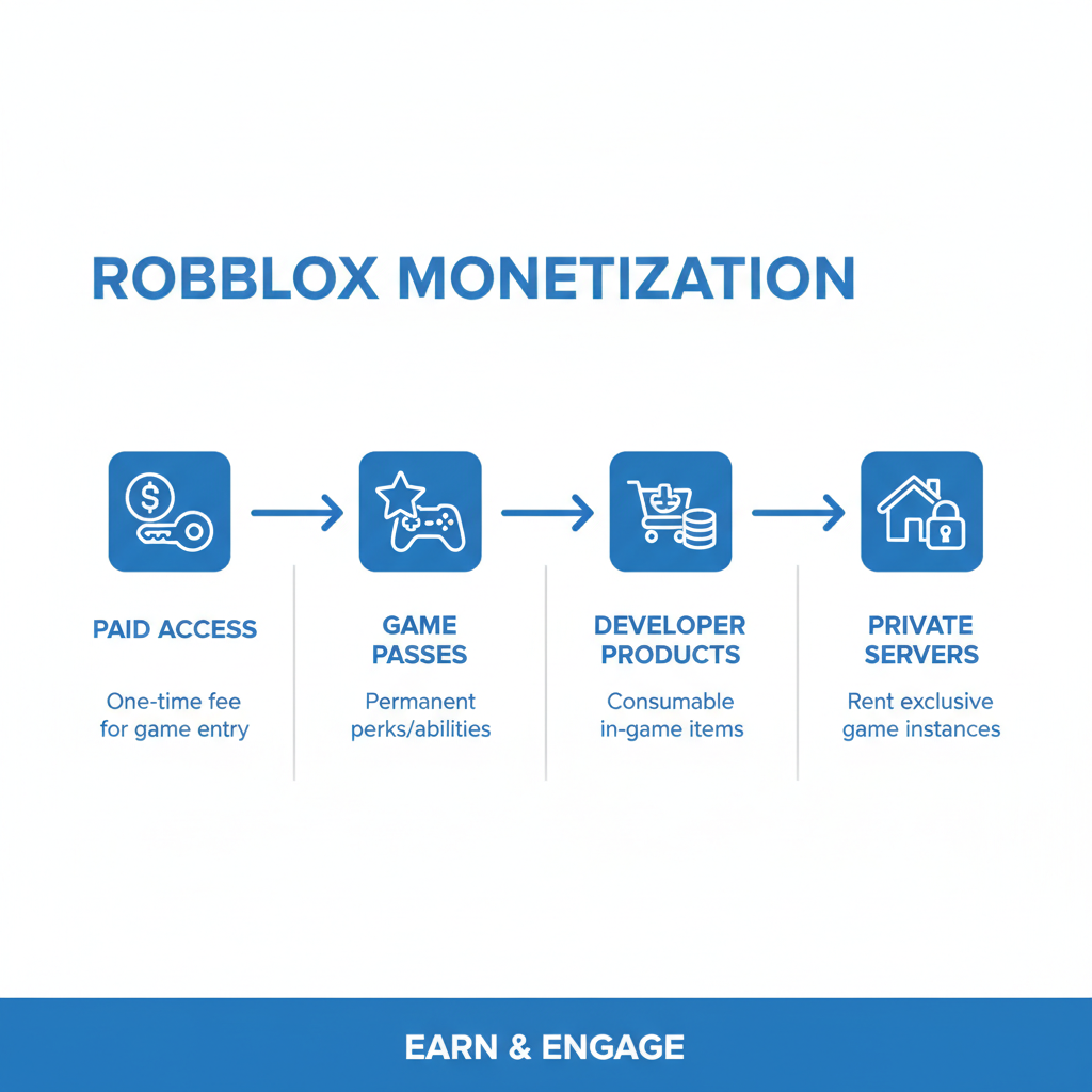 Roblox paid access vs game passes and developer products diagram