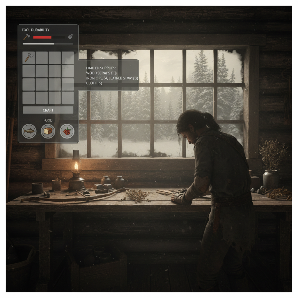 Survival game crafting and inventory planning with limited supplies