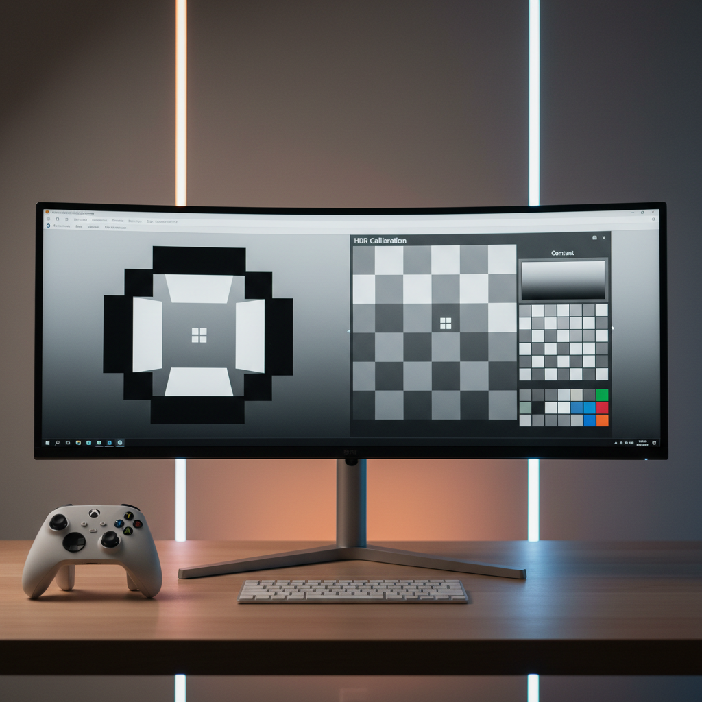 HDR calibration on Windows 11 showing brightness and contrast test patterns