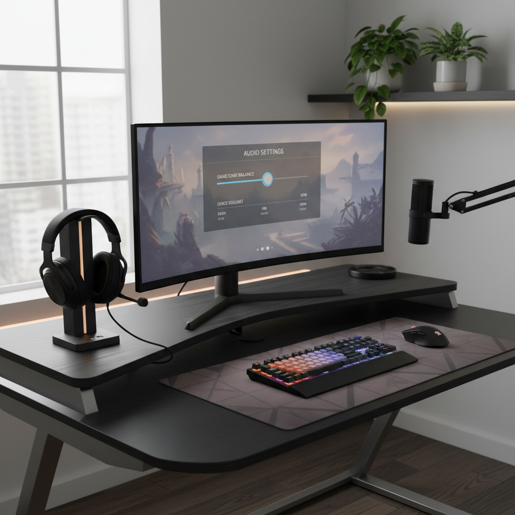 PC gamer adjusting headset game and chat audio balance in settings