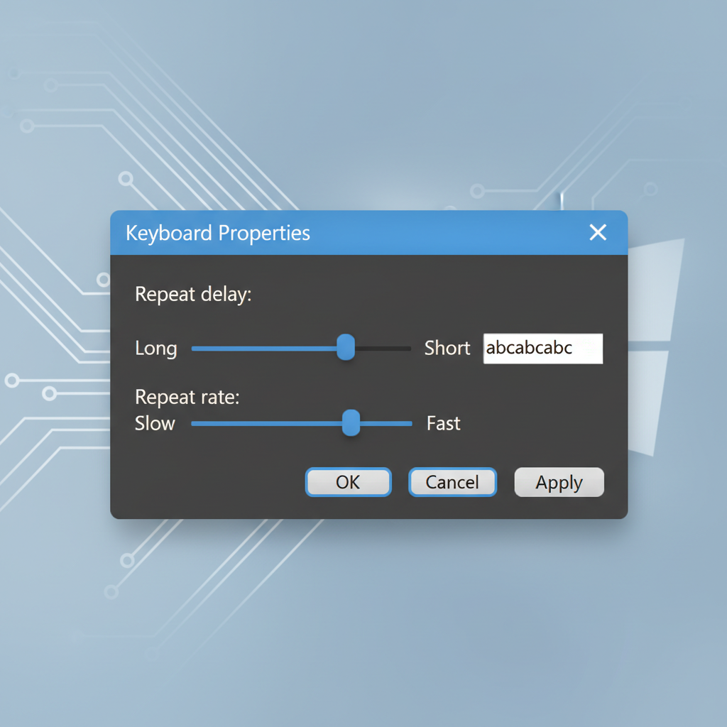 Windows keyboard settings screen highlighting repeat delay and repeat rate for esports tuning
