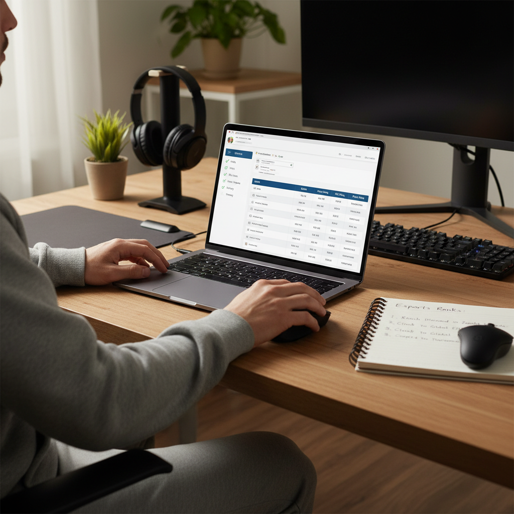 Player choosing a competitive esports game using a checklist on a laptop