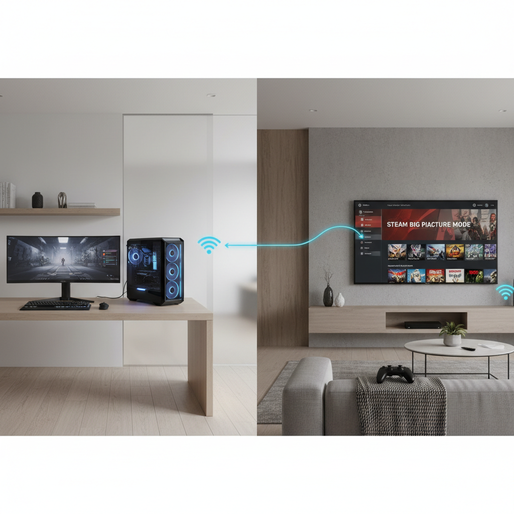 Steam Big Picture Mode streaming setup with PC and TV in different rooms