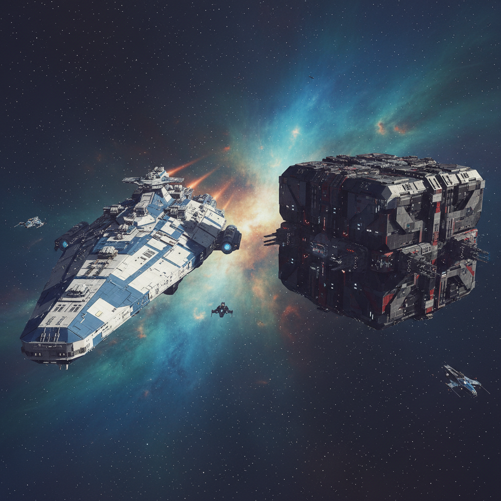 Comparison view of Venator vs Sentinel freighter in space