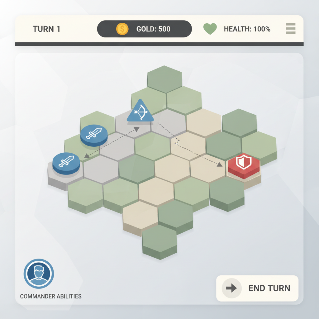 Beginner-friendly turn based strategy game board with grid and units