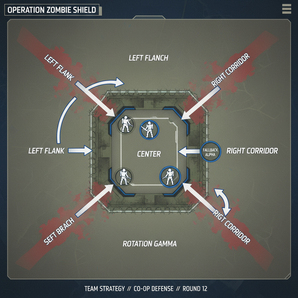 Team strategy diagram for holding lanes in zombie horde mode survival