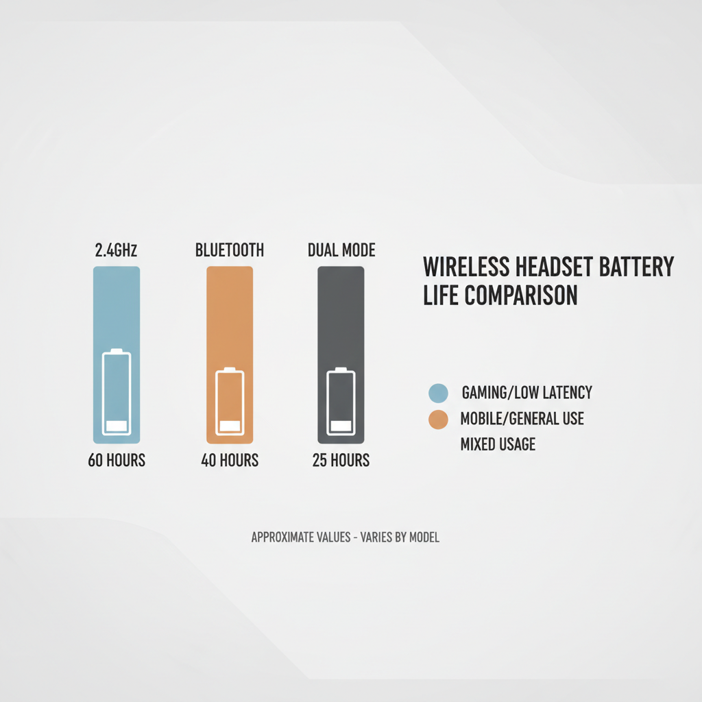 Comparison chart of wireless headset battery specs 2.4GHz vs Bluetooth
