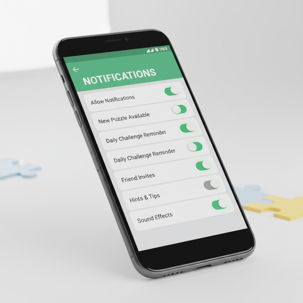 Phone settings showing app notification controls for a puzzle game