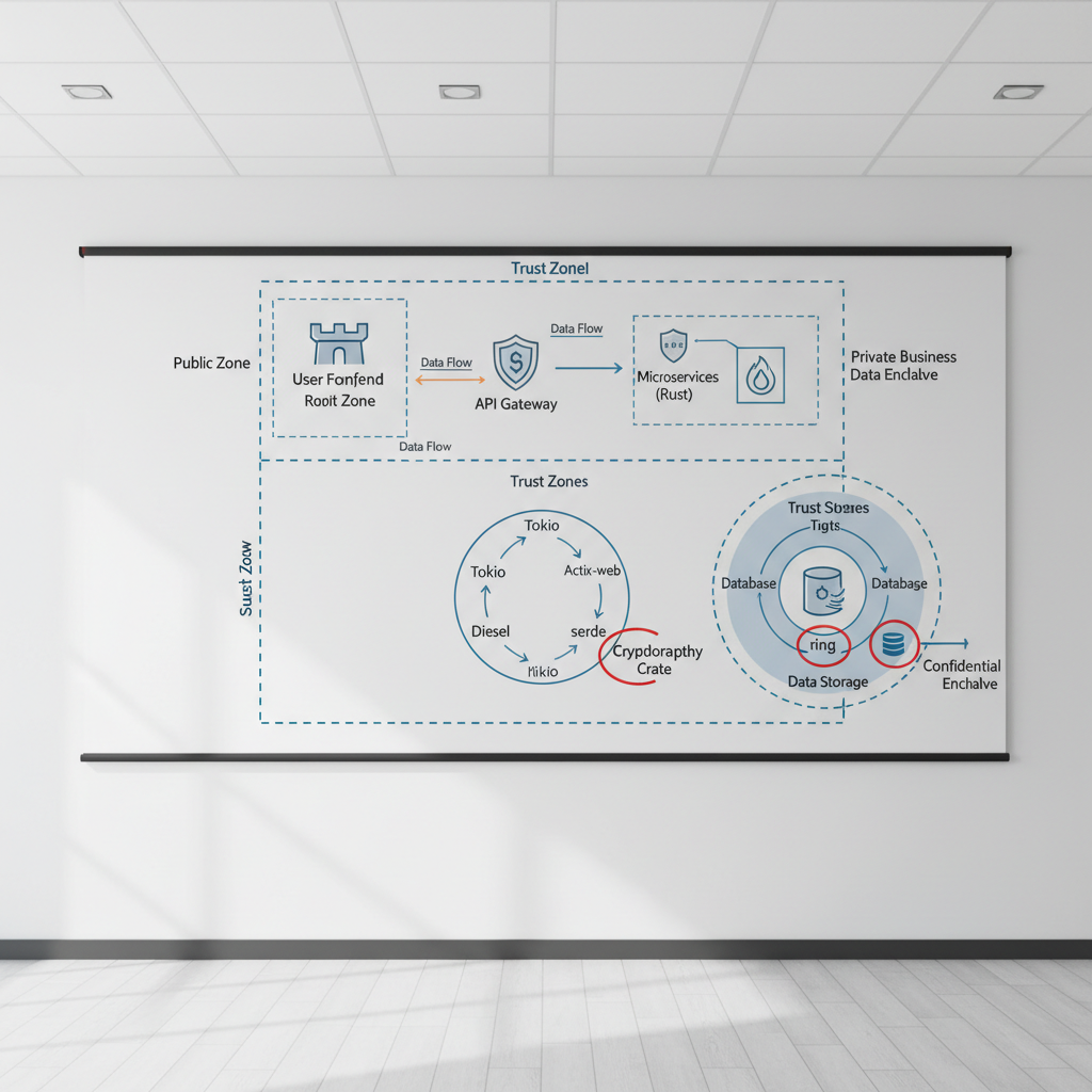 Rust security architecture blueprint with threat model and dependency graph