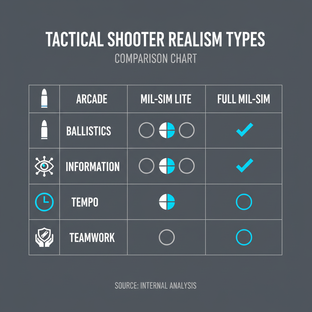 Comparison chart of tactical shooter realism types and player preferences