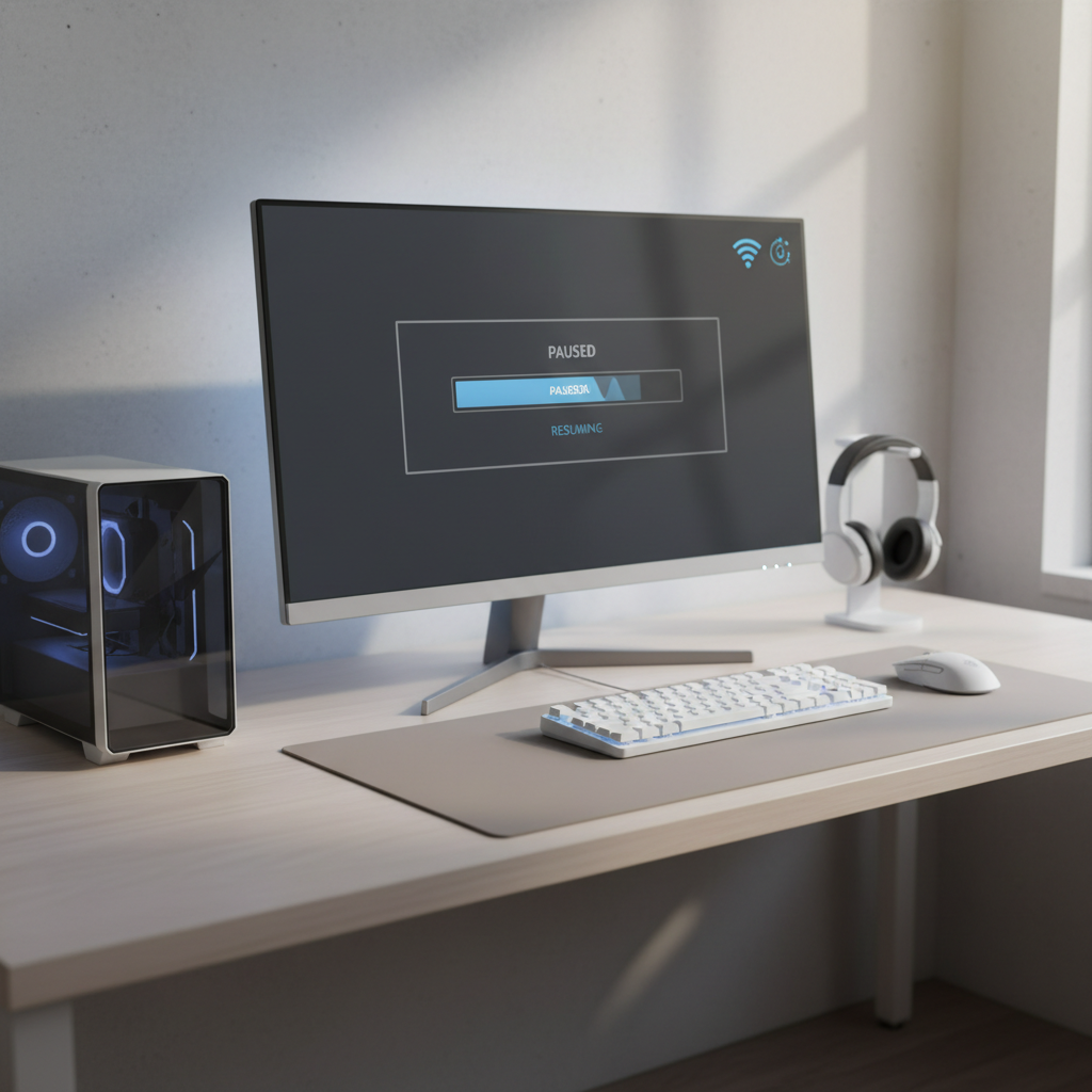 Steam download stopping and starting on a Windows PC network and disk bottleneck concept