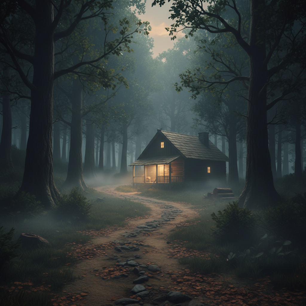Moody narrative walking simulator environment with strong storytelling atmosphere
