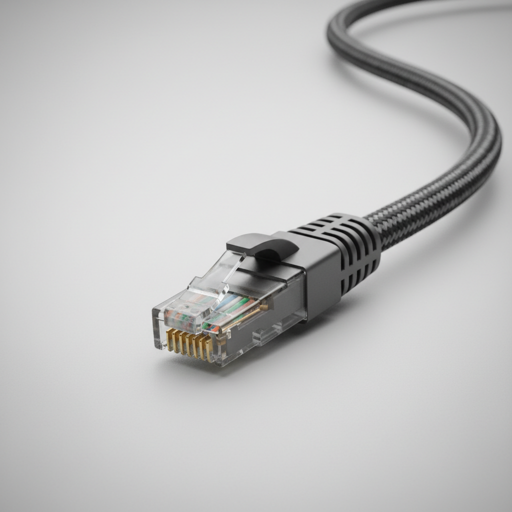 RJ45 connector close-up for a gaming ethernet cable