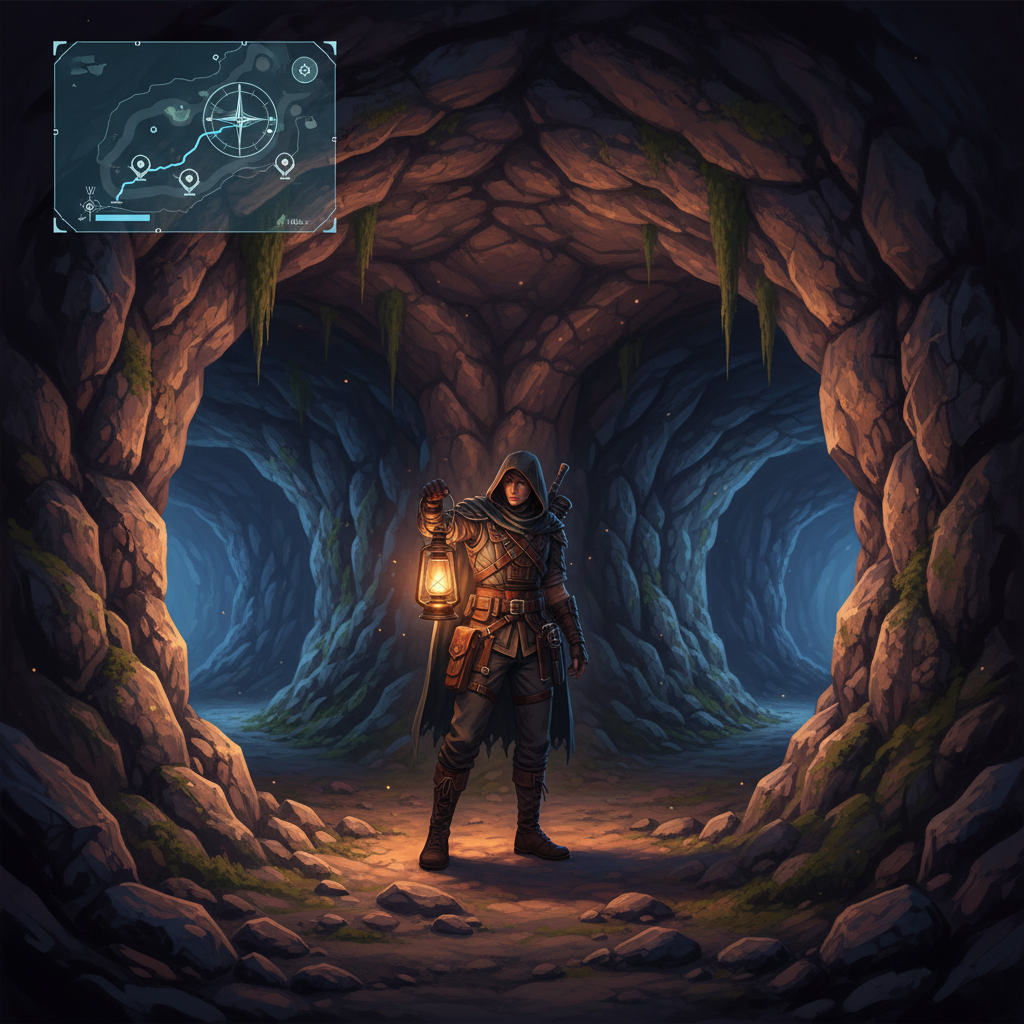 Map-based underground city exploration with branching tunnels