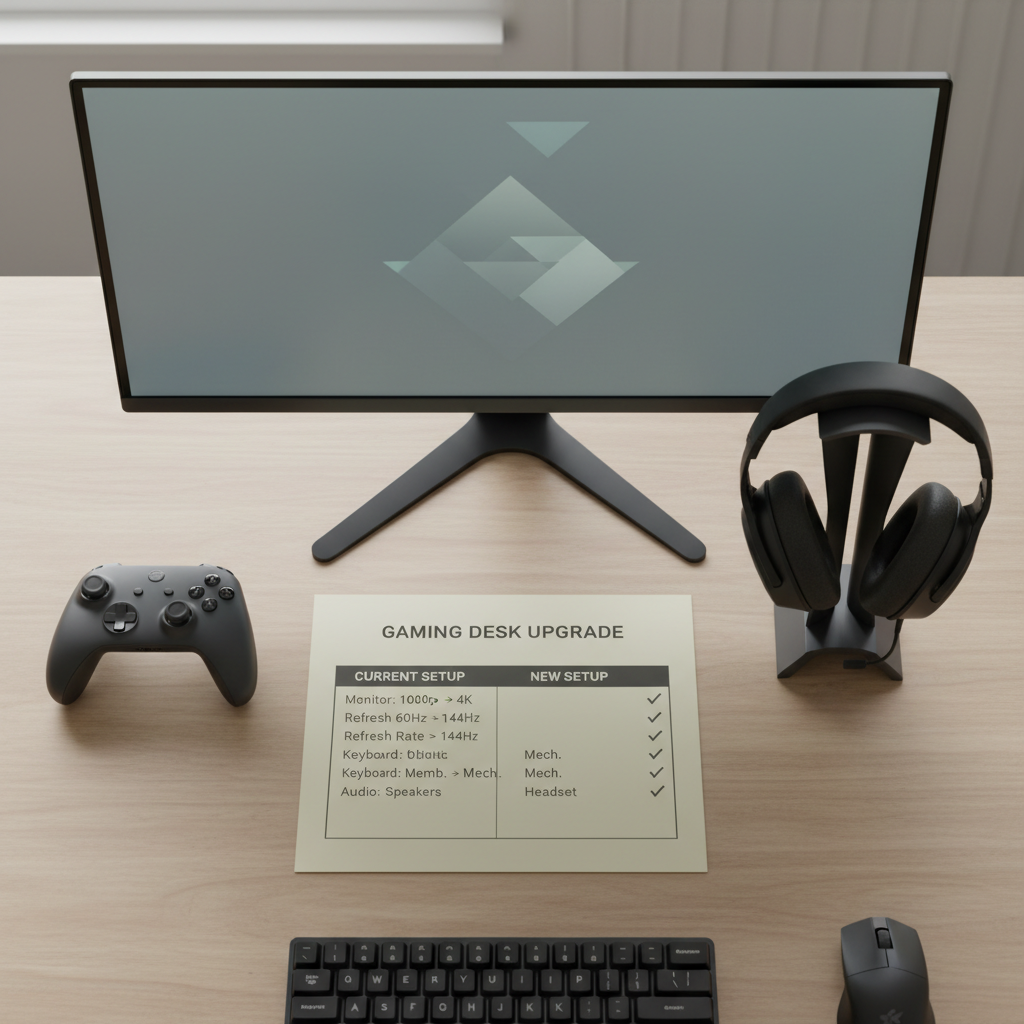 War game comparison checklist on a desk with headset and controller