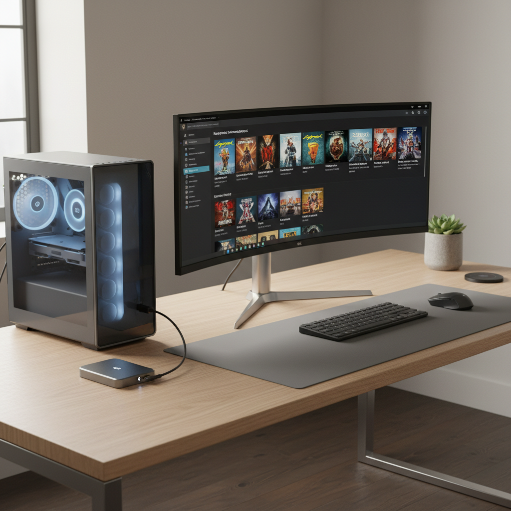 External SSD connected to a Windows PC for Steam game backup