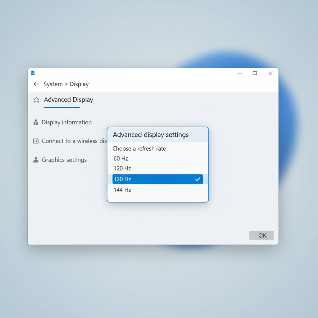 Windows display settings showing 144Hz refresh rate selection