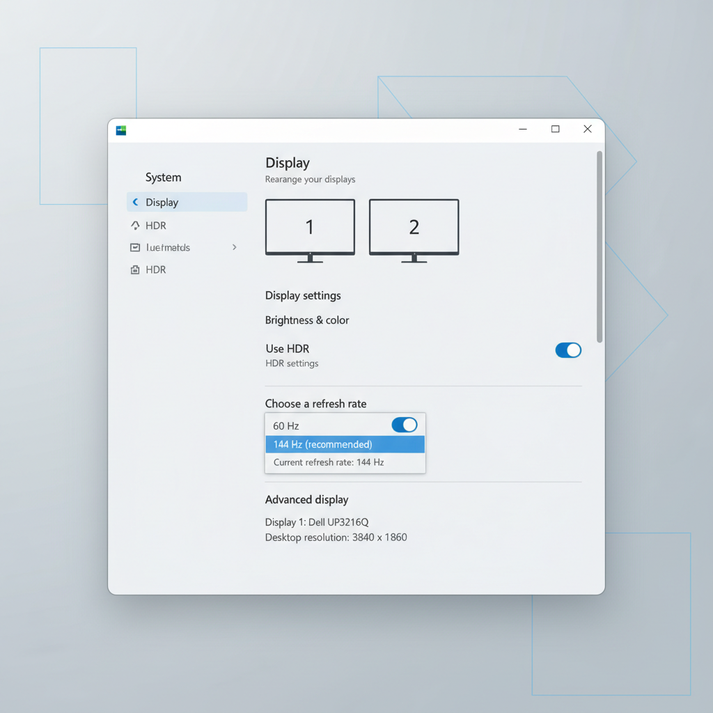 Windows display settings showing refresh rate and HDR toggles for troubleshooting game black screen