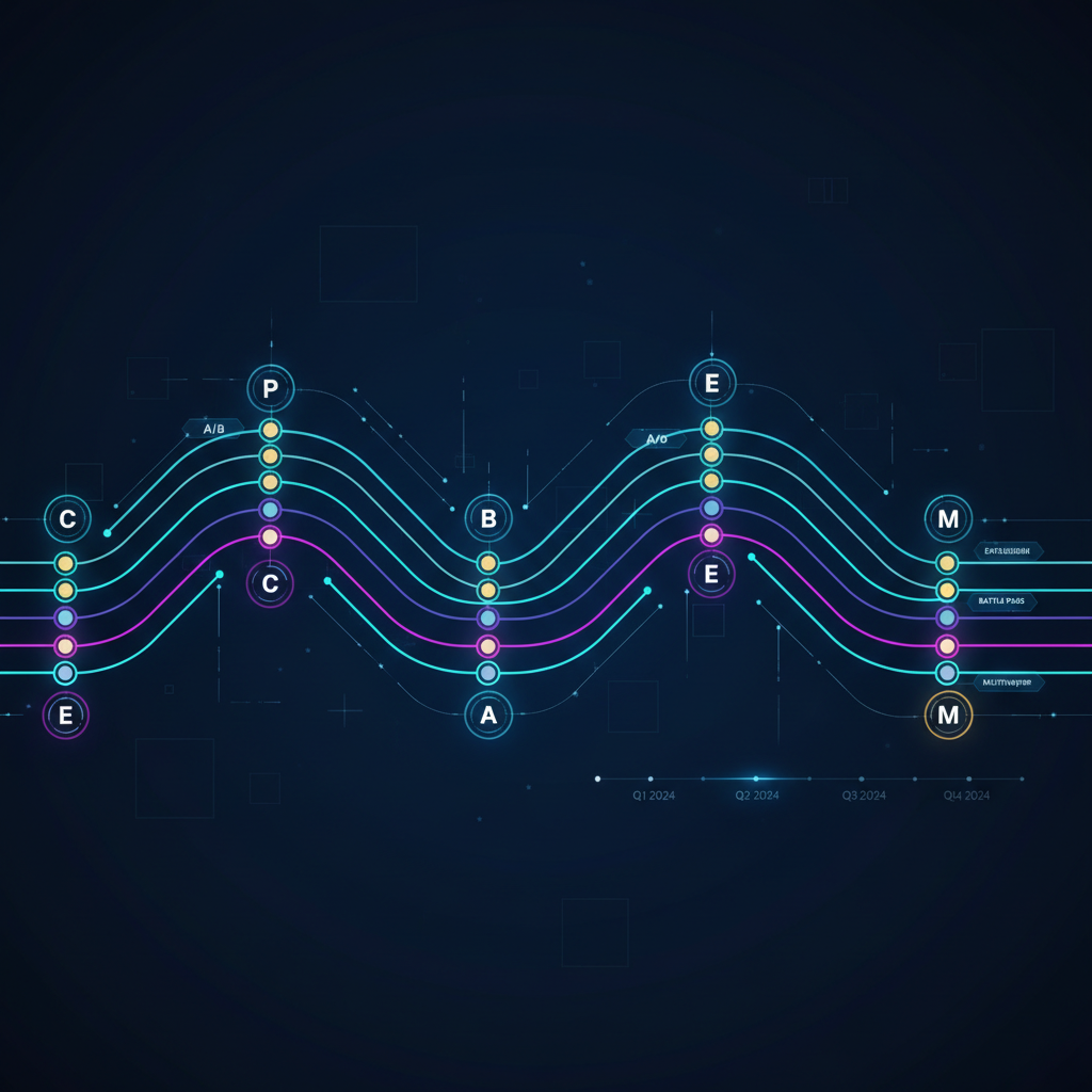 Time travel video games concept with branching timeline map