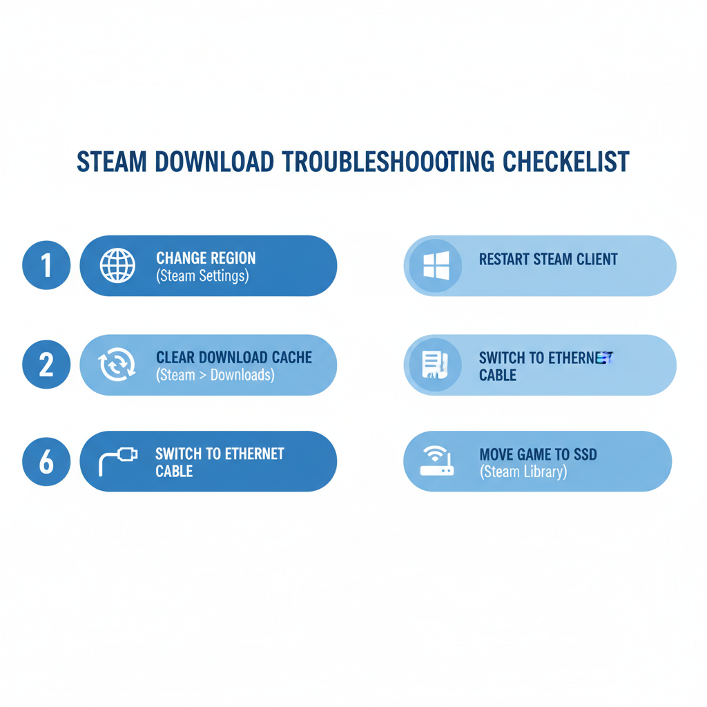 Step-by-step checklist to fix Steam download stopping and starting