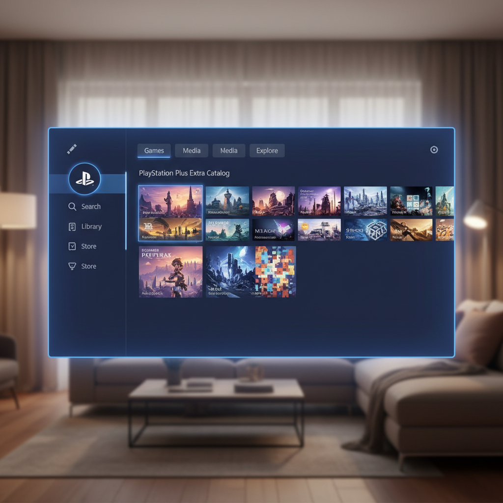PlayStation 5 dashboard showing PlayStation Plus Extra catalog tiles