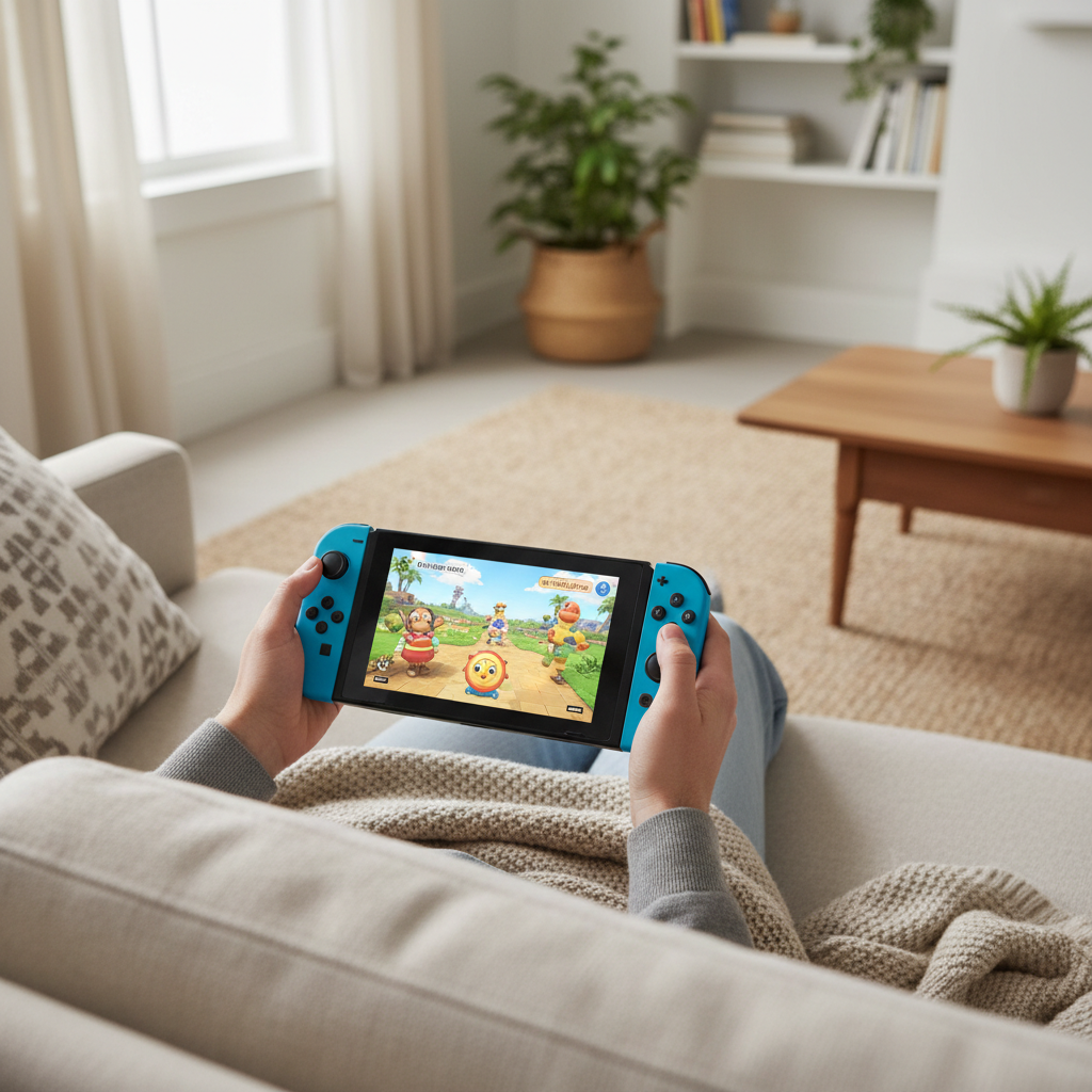 Nintendo Switch handheld gaming on a couch with comfortable grip