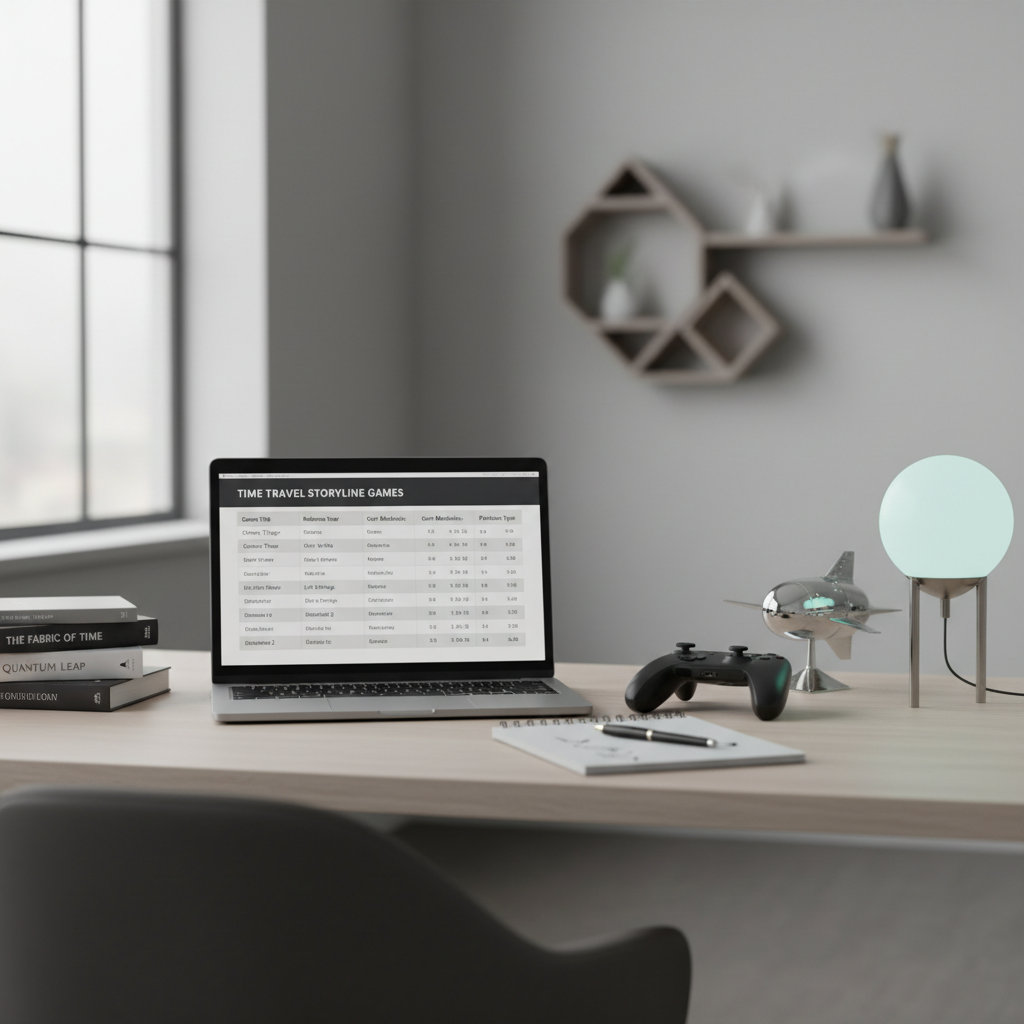 Comparison table for time travel storyline games on a desk setup