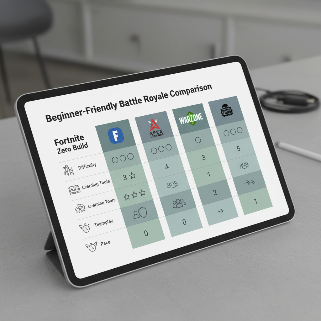 Comparison table for beginner-friendly battle royale games