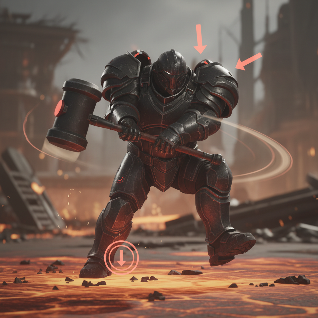 Close-up of enemy animation cues like shoulders and foot plant before a strike