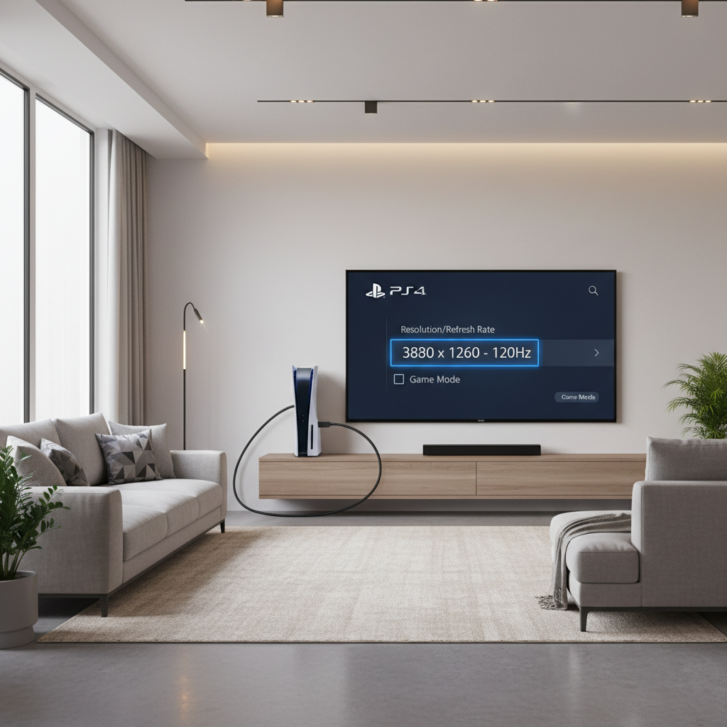 PS5 connected to a 120Hz TV with HDMI 2.1 and Game Mode