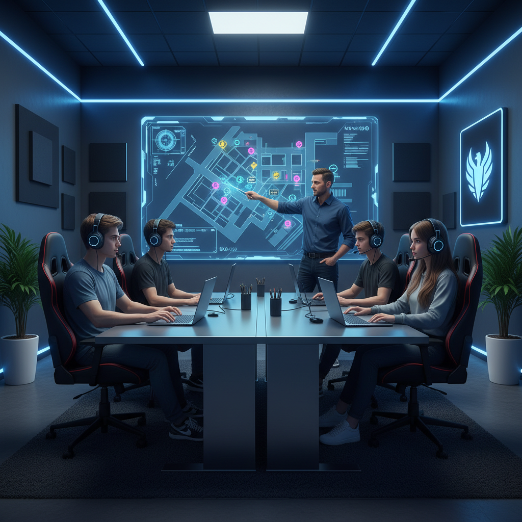 Tactical FPS ranked match planning with team communication and strategy