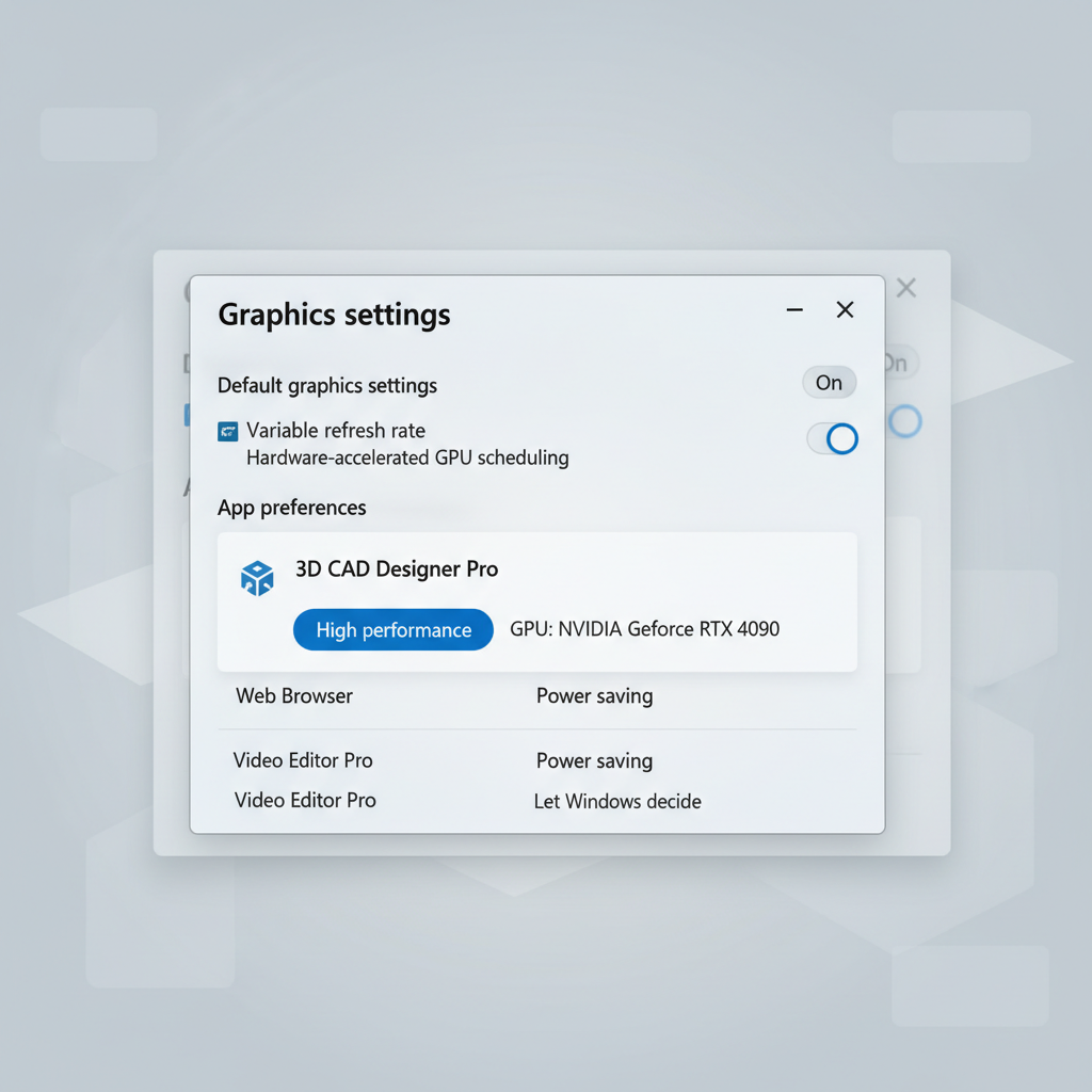 Windows graphics settings screen for choosing high-performance GPU for a game